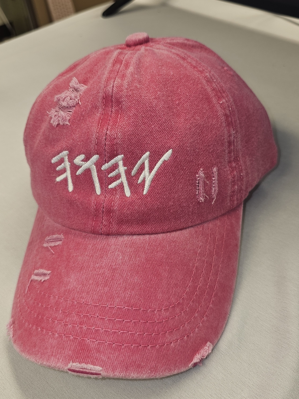 YHWH YAHUAH HEBREW PALEO Pink Distressed Hat Cap Ponytail Criss Cross Lid